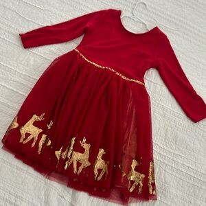 Zunie red holiday party dress with gold glitter reindeer girls size 7